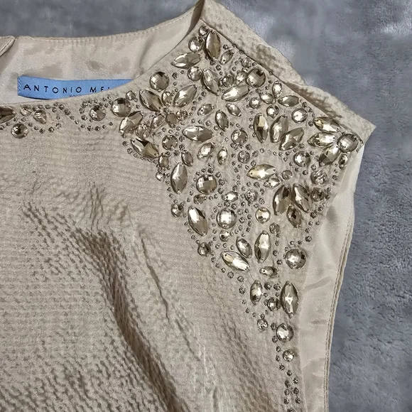 Antonio Melani Cream Color Sleeveless Size XS Silk Dress Blouse With Jewels - Picture 5 of 15